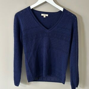FELLER Organic Pima Cotton DIONNE POINTELLE PULLOVER Vneck Sweater Blue Sz XS
